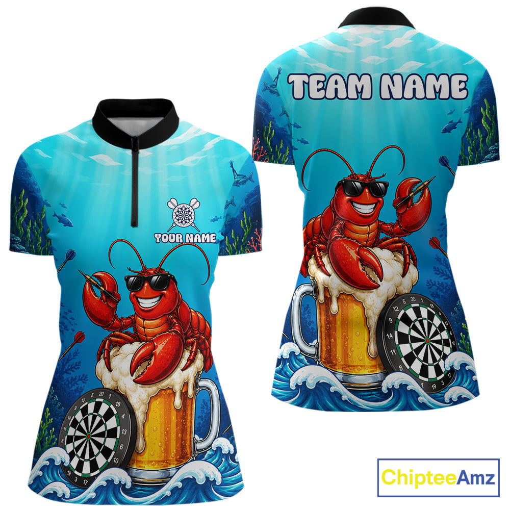 Funny Ocean Lobster Beer women's quarter zip dart shirt custom tournament dart jersey