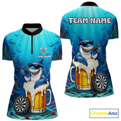 Funny Ocean Shark Beer women's quarter zip dart jersey personalized dart team apparel
