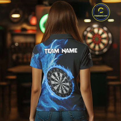 Custom Black-Blue Dragon Lightning Dartboard Dart Women Polo Jerseys Dart Team Shirt NYN1688