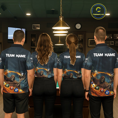 Funny Grim Reaper Play Beer & Pool 8 Ball Men's Billiard Team Shirt Custom Billiard Attire NYN2492