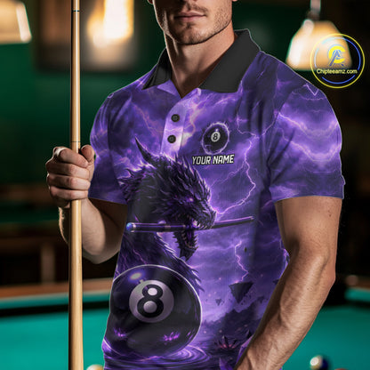 Dragon Thunder Purple Cue & Pool 8 Ball Men Billiard Shirt Custom Billiard Polo & 1/4-Zip Attire NYN2496