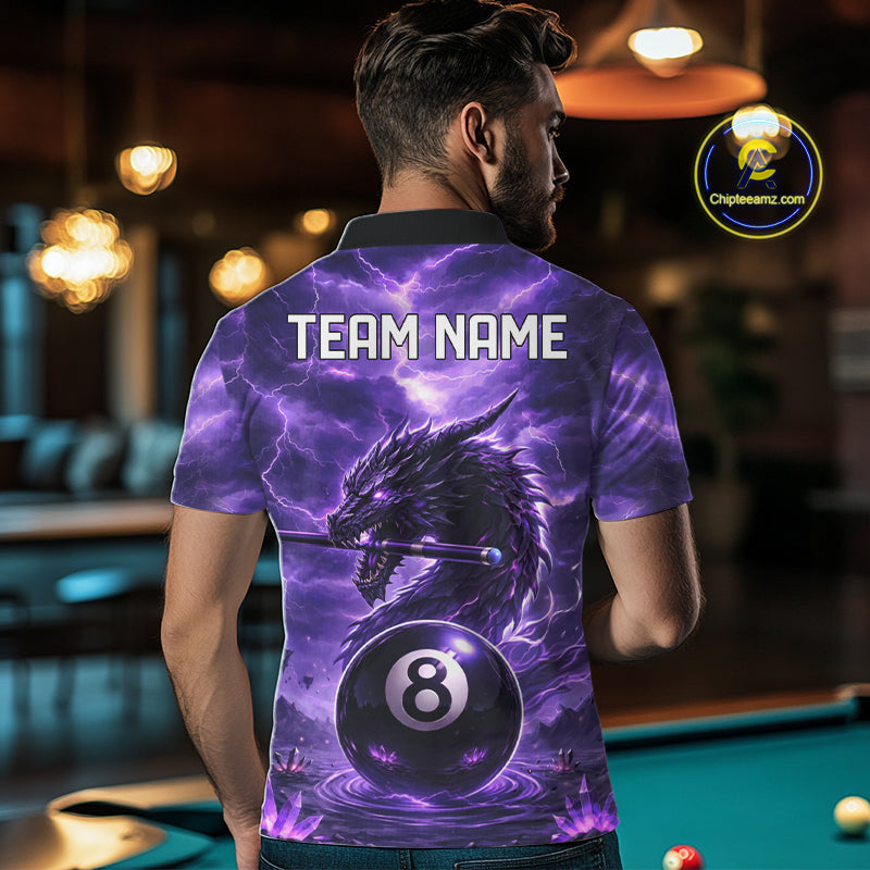 Dragon Thunder Purple Cue & Pool 8 Ball Men Billiard Shirt Custom Billiard Polo & 1/4-Zip Attire NYN2496
