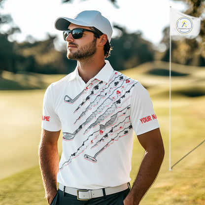Poker Pattern Golf Polo Shirt For Men Personalized White Golf Clubs Attire, Team Golf Outfit NYN2854