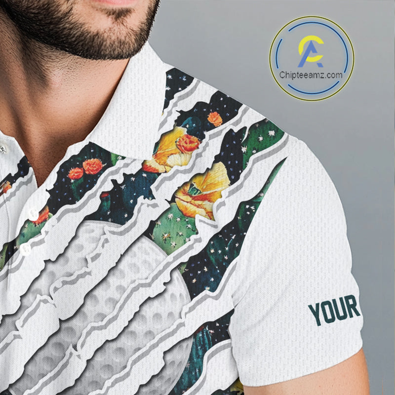 Cactus Pattern Golf Polo Shirt For Men Custom Cactus Golf Team Shirt, Golfer Gifts NYN2855