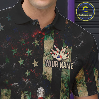 Personalized American Flag Grunge Bowling Shirt For Men Custom Splatter Outfit Bowling Jersey NYN3231