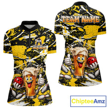 Load image into Gallery viewer, Yellow, White And Black Splatter Funny Beer Bowling Shirt For Women Custom Outfit Bowling Jersey NYN3235