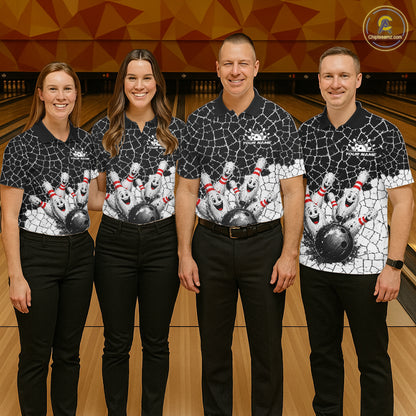 White And Black Cracked Funny Pins & Ball Bowling Shirt For Women Custom Outfit Team Bowling Jersey NYN3238