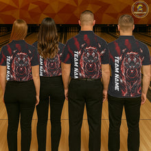 Load image into Gallery viewer, Men women bowling team wearing Fire Flame Tiger Red Claws custom bowling uniforms, professional bowling jerseys