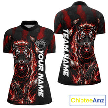 Load image into Gallery viewer, Fire Flame Tiger Red Claws women's quarter zip bowling shirt custom bowling team apparel, league jersey