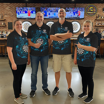Custom Tiger And Dragon Blue Dartboard Men Darts Polo League Shirts Funny Dart Jerseys NYN2216