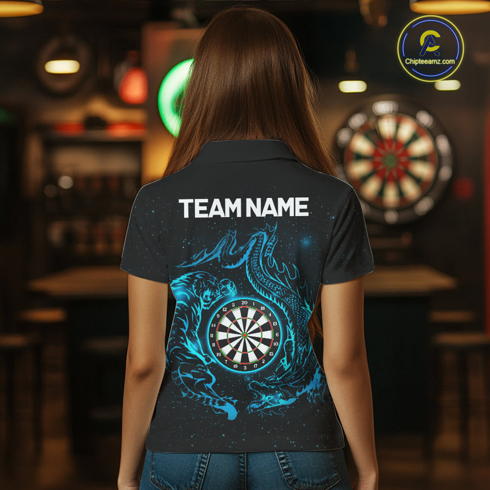 Custom Tiger And Dragon Blue Dartboard Women Darts Polo League Shirts Funny Dart Jerseys NYN2216