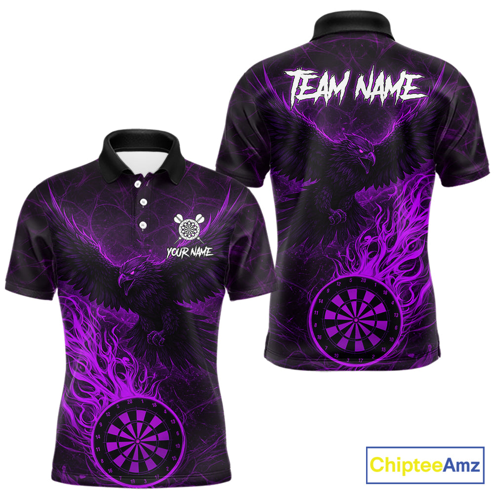 Purple Grunge Eagle Fire Flame Dartboard Men Darts Polo Shirts Custom Dart Team Jerseys NYN2506