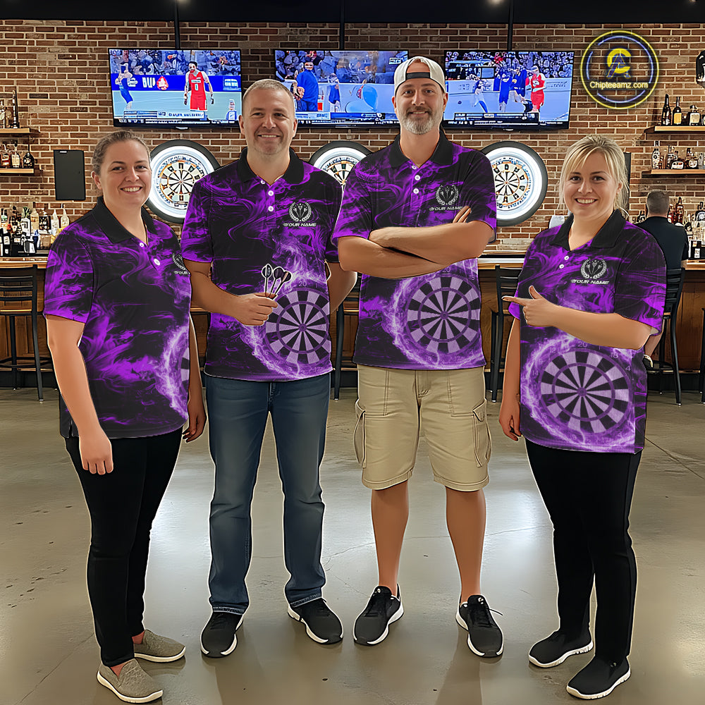 Black And Purple Smoking Dartboard & Arrow Women Darts Polo Shirt Custom Dart Team Jerseys NYN2512
