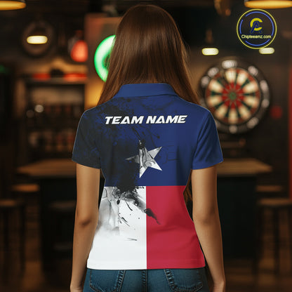 Personalized Texas Flag Black Splatter Dart Polo Shirts For Women Custom Dart Team Jerseys NYN2712