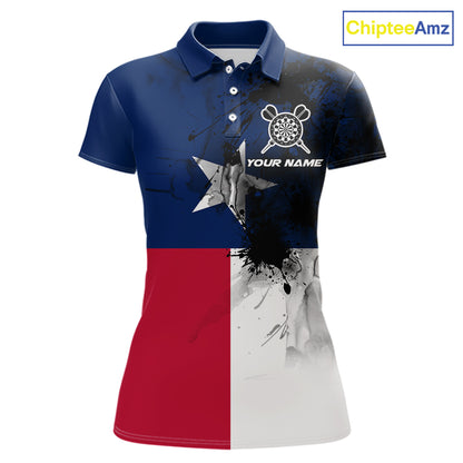 Personalized Texas Flag Black Splatter Dart Polo Shirts For Women Custom Dart Team Jerseys NYN2712