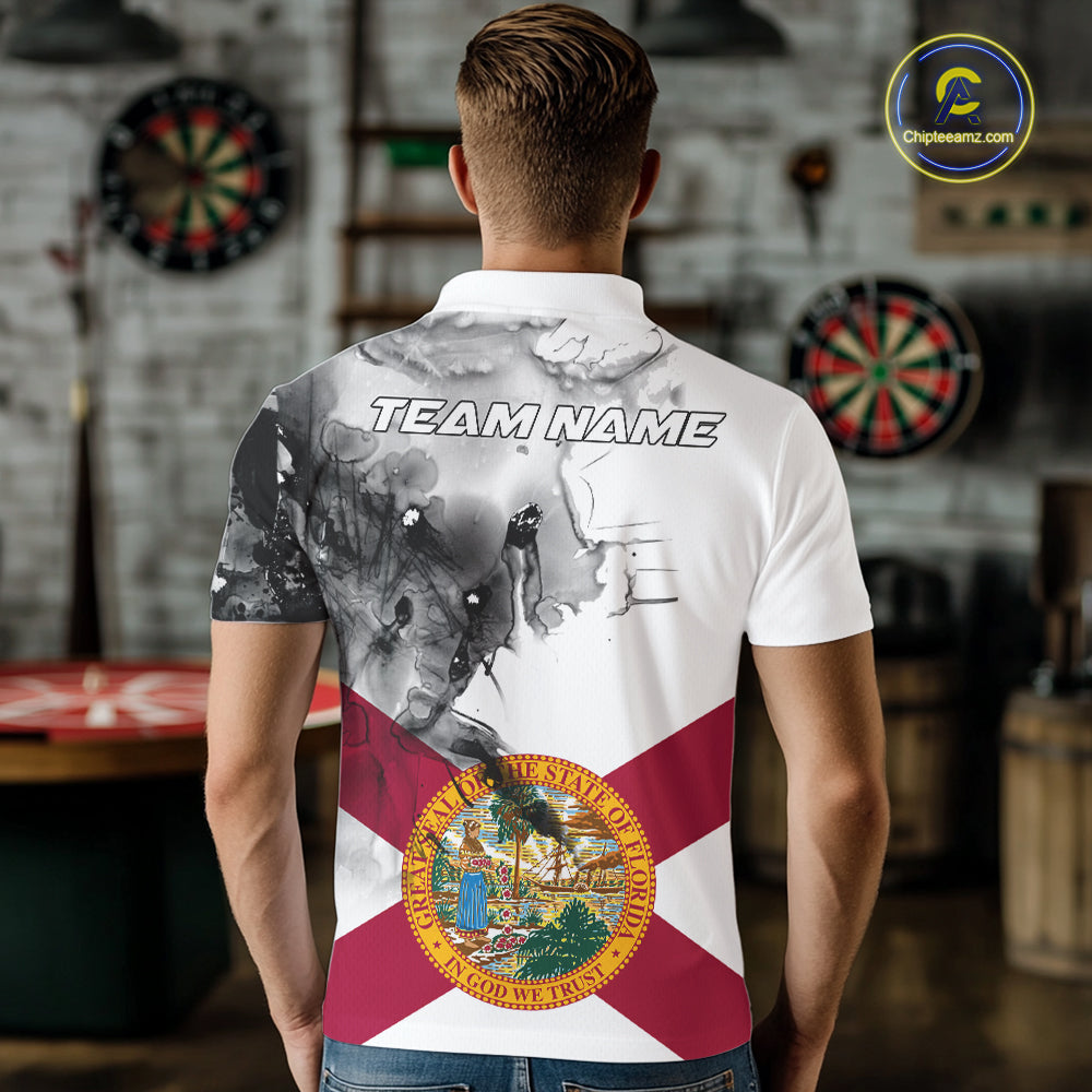 Personalized Florida Flag Black Splatter Dart Polo Shirts For Men Custom Dart Team Jerseys NYN2713