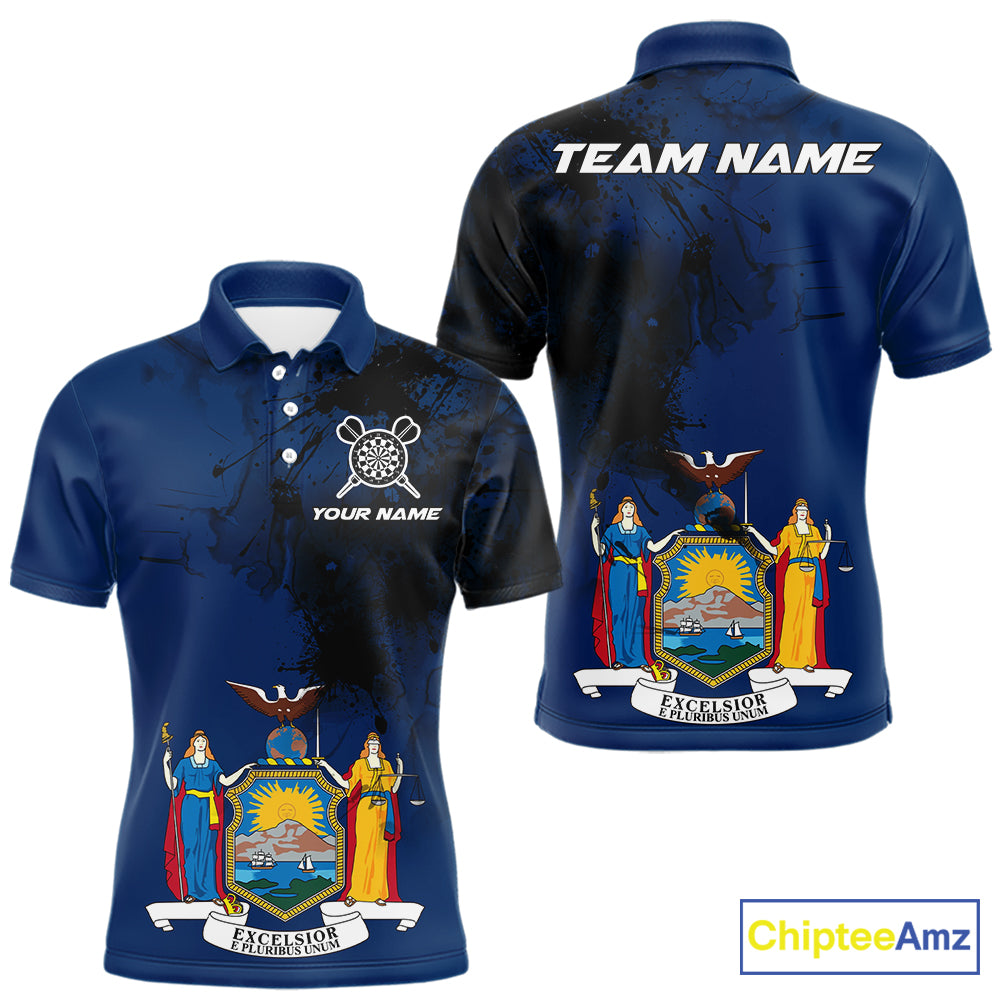 Personalized New York Flag Black Splatter Dart Polo Shirts For Men Custom Dart Team Jerseys NYN2715