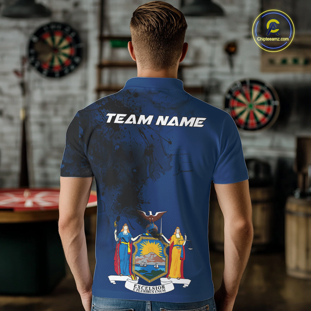 Personalized New York Flag Black Splatter Dart Polo Shirts For Men Custom Dart Team Jerseys NYN2715