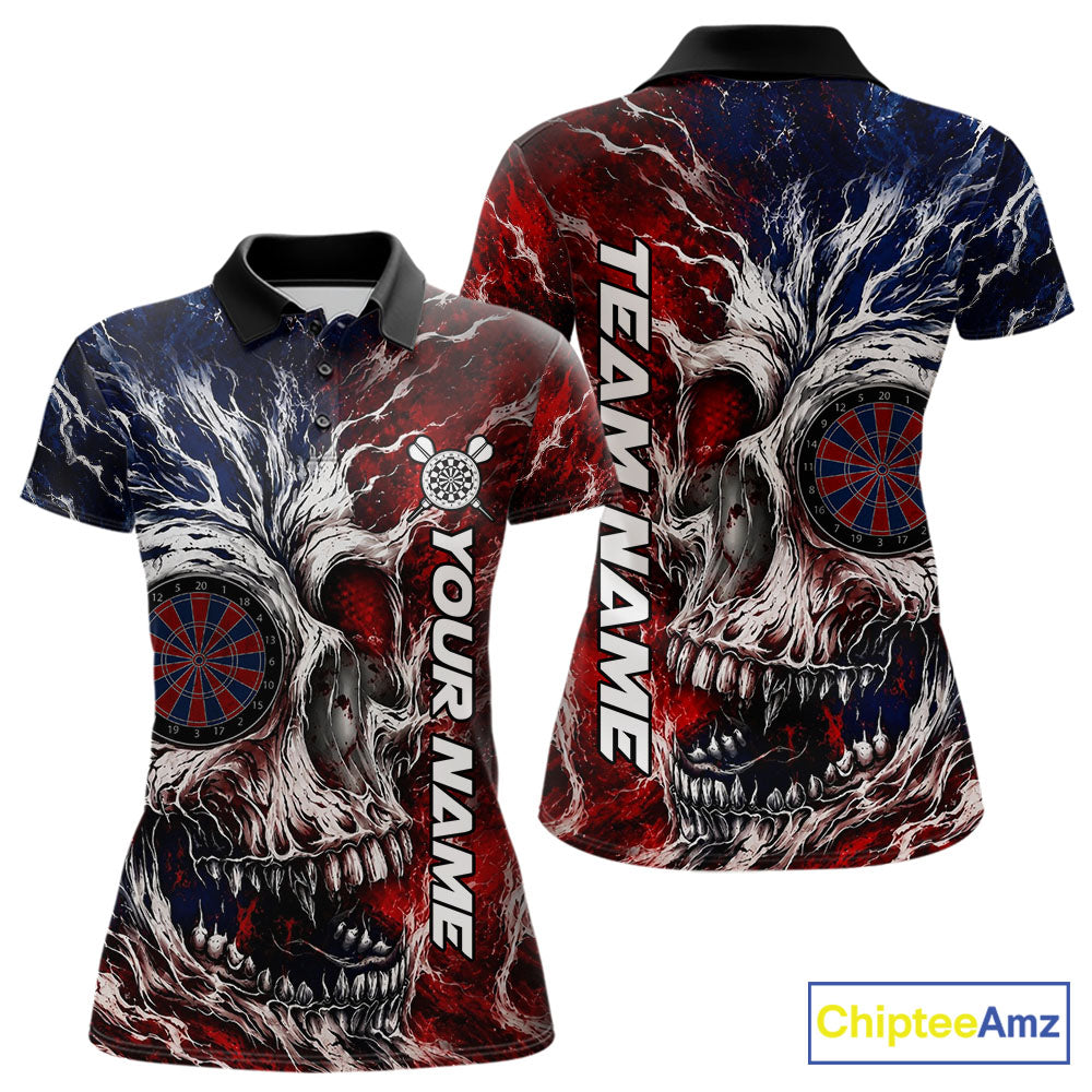 Red And Blue Smoking Skull Dartboard Women Darts Shirt Personalized Team Darts Jersey NYN3246