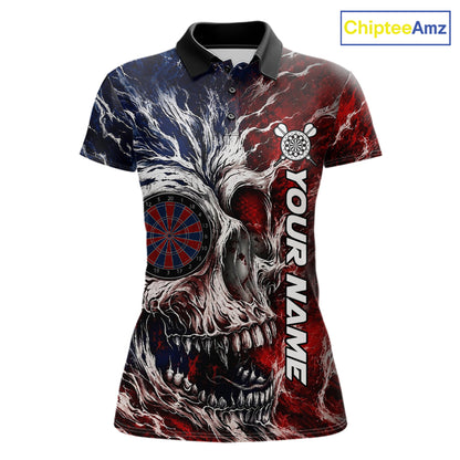 Red And Blue Smoking Skull Dartboard Women Darts Shirt Personalized Team Darts Jersey NYN3246