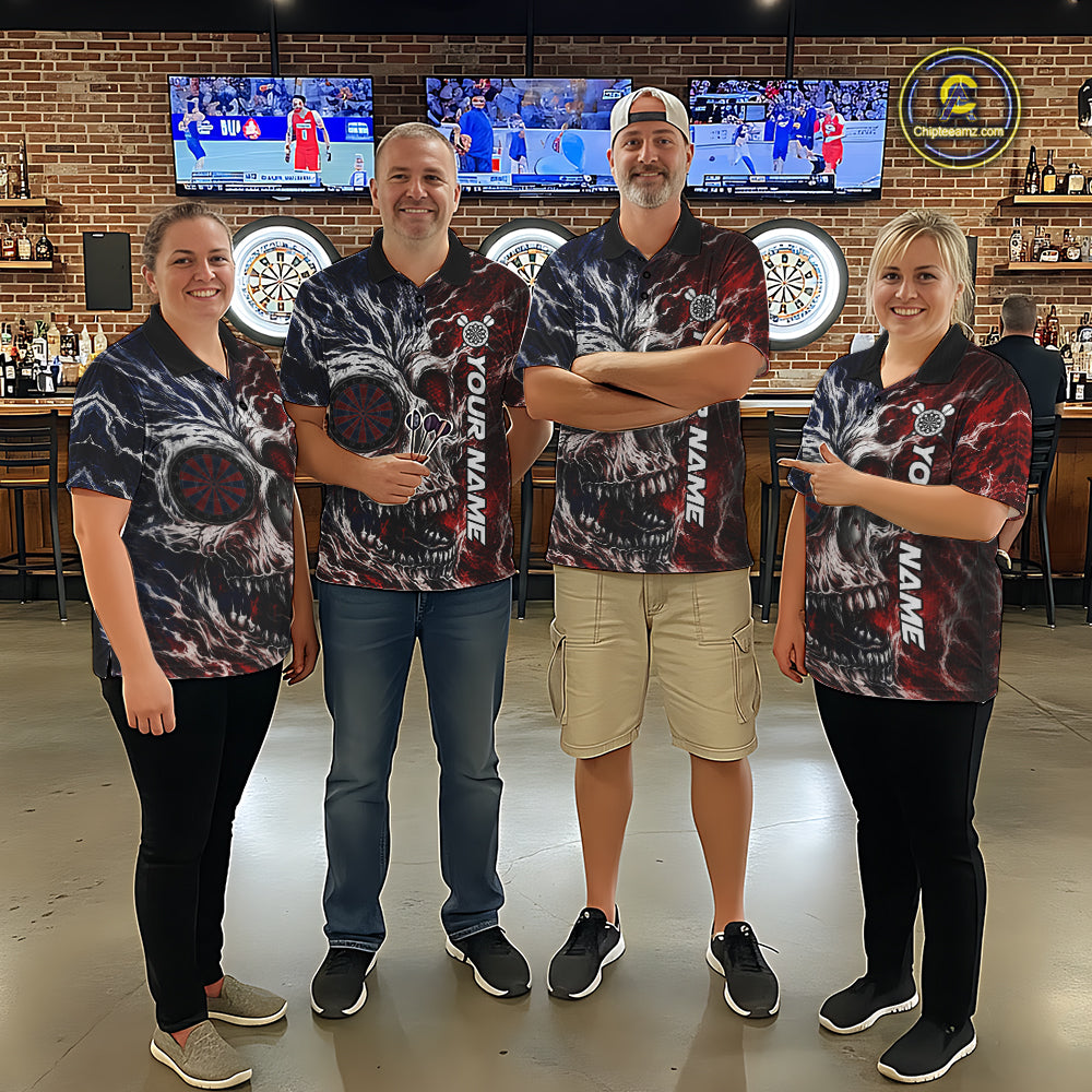 Red And Blue Smoking Skull Dartboard Women Darts Shirt Personalized Team Darts Jersey NYN3246