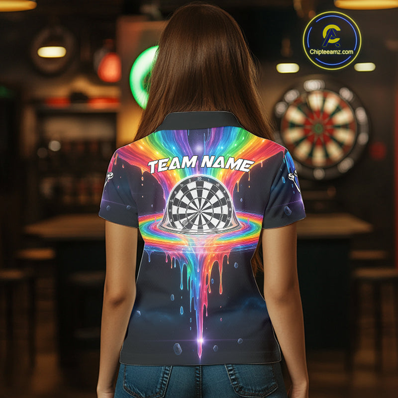 Custom Dripping Rainbow Dartboard Darts Polo Shirt For Women Multicolor Dart Jerseys NYN1961
