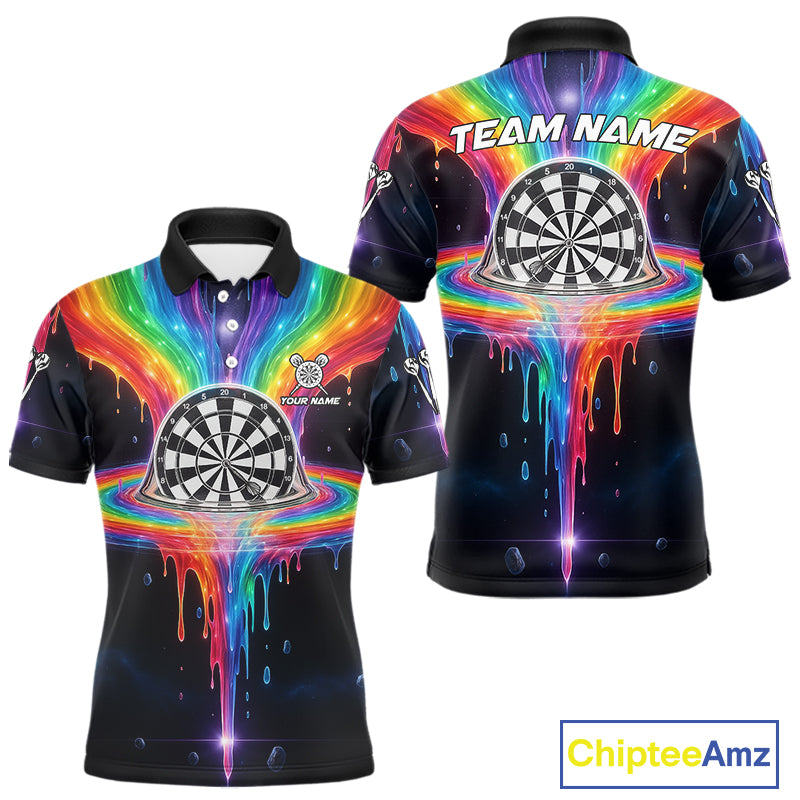 Custom Dripping Rainbow Dartboard Darts Polo Shirt For Men Multicolor Dart Jerseys NYN1961