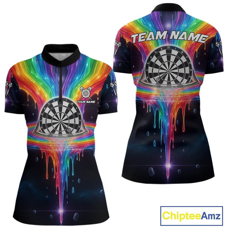 Custom Dripping Rainbow Dartboard Darts Quarter-Zip Shirt For Women Multicolor Dart Jerseys NYN1961