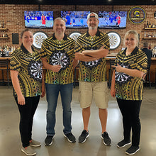 Load image into Gallery viewer, Gold Tribal Holographic Dartboard &amp; Arrow Men Darts Polo Shirt Personalized Dart Team Jerseys NYN2515