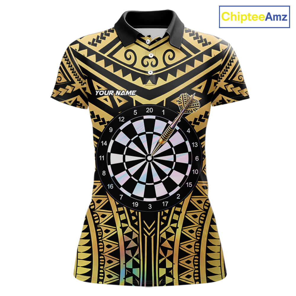 Gold Tribal Holographic Dartboard & Arrow Women Darts Polo Shirt Personalized Dart Team Jerseys NYN2515