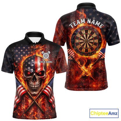 Personalized Mens Dart Polo & Quarter Zip Shirt Fire Flame US Flag Darts Jersey Skull Dart Attire NYN2866