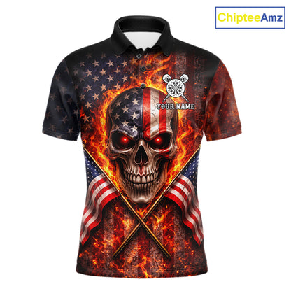 Personalized Mens Dart Polo & Quarter Zip Shirt Fire Flame US Flag Darts Jersey Skull Dart Attire NYN2866