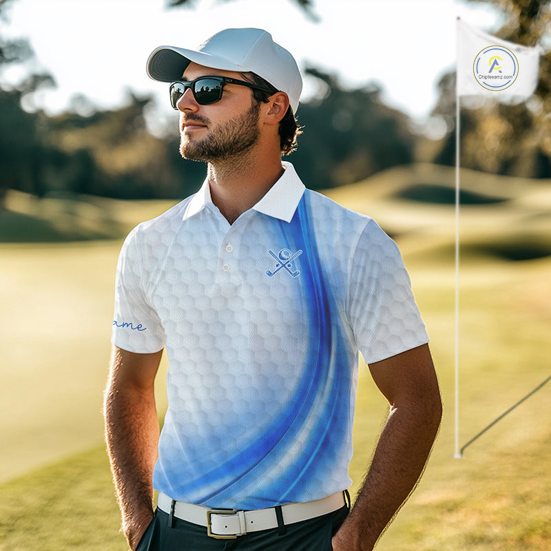 Personalized Blue-Light Twinkle Golf Polo Shirt For Men Custom White Pattern Golf Team Clothes NYN2871