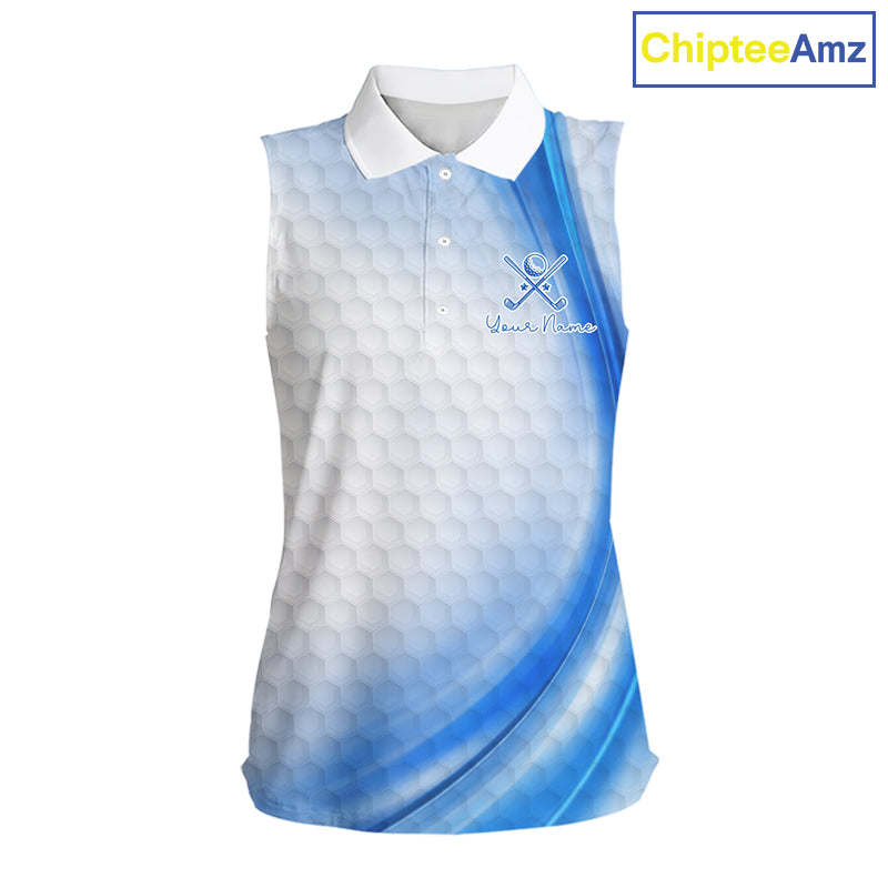 Personalized Blue-Light Twinkle Golf Sleeveless Polo Shirt For Women Custom White Pattern Golf Team Clothes NYN2871