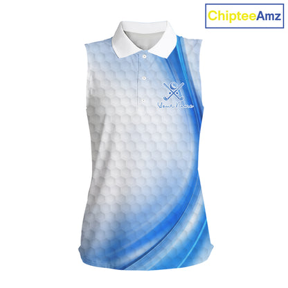 Personalized Blue-Light Twinkle Golf Sleeveless Polo Shirt For Women Custom White Pattern Golf Team Clothes NYN2871