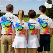 Load image into Gallery viewer, Mens White Pattern Golf Polo Shirt Custom Name Colorful Watercolor Golf Clothes, Golf Gifts NYN2873