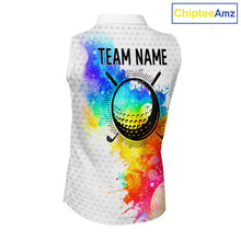 Load image into Gallery viewer, Women White Pattern Golf Sleeveless Polo Shirt Custom Name Colorful Watercolor Golf Clothes, Golf Gifts NYN2873