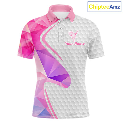 Pink And Purple Diamond Geometric Golf Polo Golf Shirts For Men Custom Golf Team Attire NYN3248