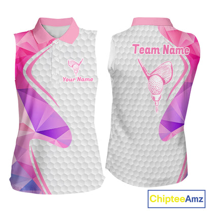 Pink And Purple Diamond Geometric Golf Sleeveless Polo Golf Shirts For Women Custom Golf Team Attire NYN3248