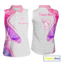 Load image into Gallery viewer, Pink And Purple Diamond Geometric Golf Sleeveless Polo Golf Shirts For Women Custom Golf Team Attire NYN3248