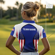 Load image into Gallery viewer, Grunge American Flag Golf Polo Shirts For Women Custom Golf Team Attire For Golfers | Blue NYN3257