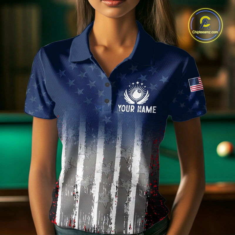 American Flag Cracked 8 Ball Billiard Pool Shirt For Men Custom Grunge Patriotic Billiard Team Jersey NYN3085