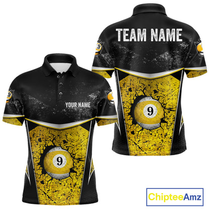 Black And Yellow Grunge Cracked 9 Ball Billiard Pool Shirt For Men Custom 9 Ball Billiard Team Jersey NYN3086
