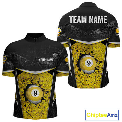 Black And Yellow Grunge Cracked 9 Ball Billiard Pool Shirt For Men Custom 9 Ball Billiard Team Jersey NYN3086