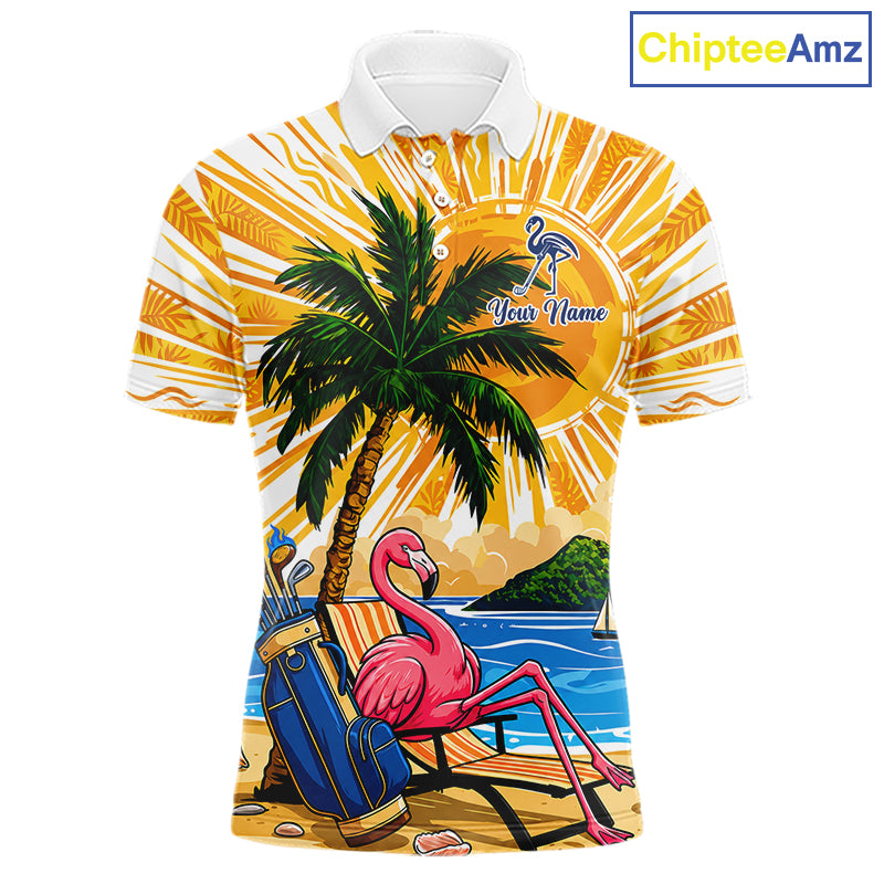 Funny Flamingo Mens Golf Polo Shirt Custom Summer Tropical Golf Team Clothing Golf Gifts NYN3262