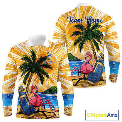 Funny Flamingo Mens Golf Polo Shirt Custom Summer Tropical Golf Team Clothing Golf Gifts NYN3262