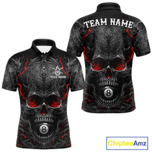 Load image into Gallery viewer, Black Red Flaming Skull 8 Ball men's billiard polo shirt custom pool team jersey, personalized billiards apparel