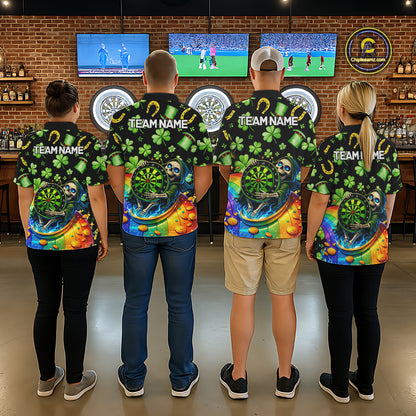 Rainbow Funny Skeleton Green Dartboard Men Darts Polo Shirt Custom St Patrick's Day Darts Jersey NYN2533