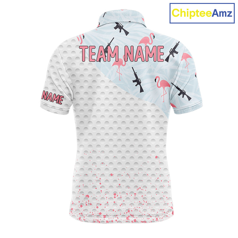 Funny Rifle & Flamingo Polo Shirt Mens Golf Polo Shirts Custom White Ball Pattern Golf Clothes NYN2877