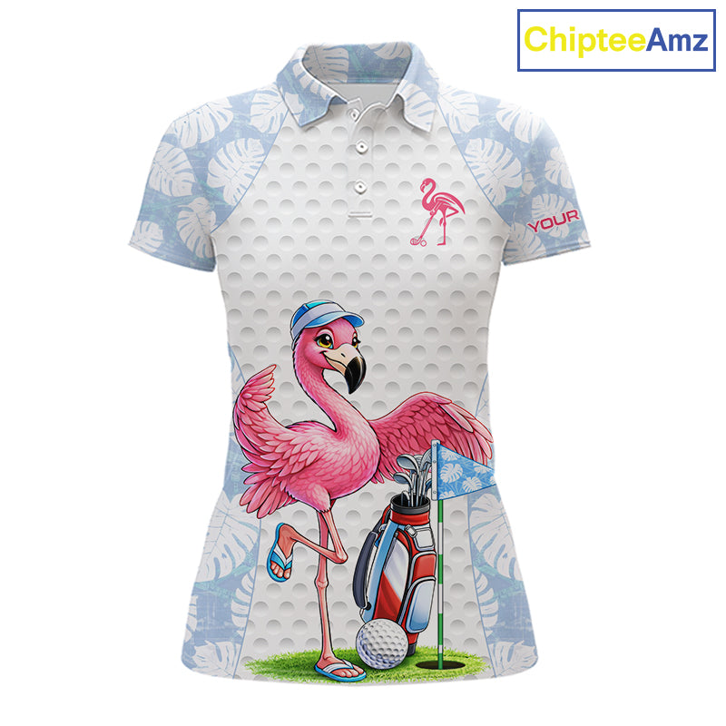 Custom Blue Tropical Monstera Funny Flamingo Matching Womens Golf Polo Shirts Team Golf Clothes  NYN2881